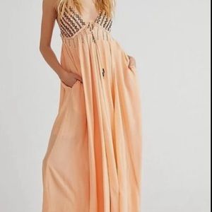 Free People Halter Embellished Peach Maxy Dress Size Small